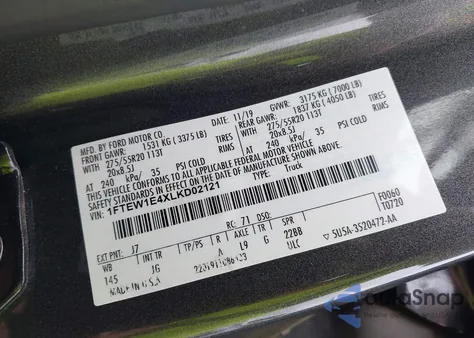 2020 Ford F-150 Xl из США, поврежденный, VIN 1FTEW1E4XLKD02121